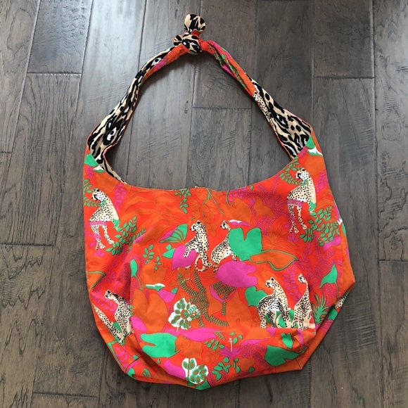 cabi animal print/cheetah reversible sling tote bag black pink orange Like New - Picture 6 of 8